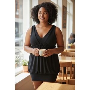 Jessica Howard Woman Black Sleeveless V-Neck Dress Size 16W Party‎ Cocktail NEW